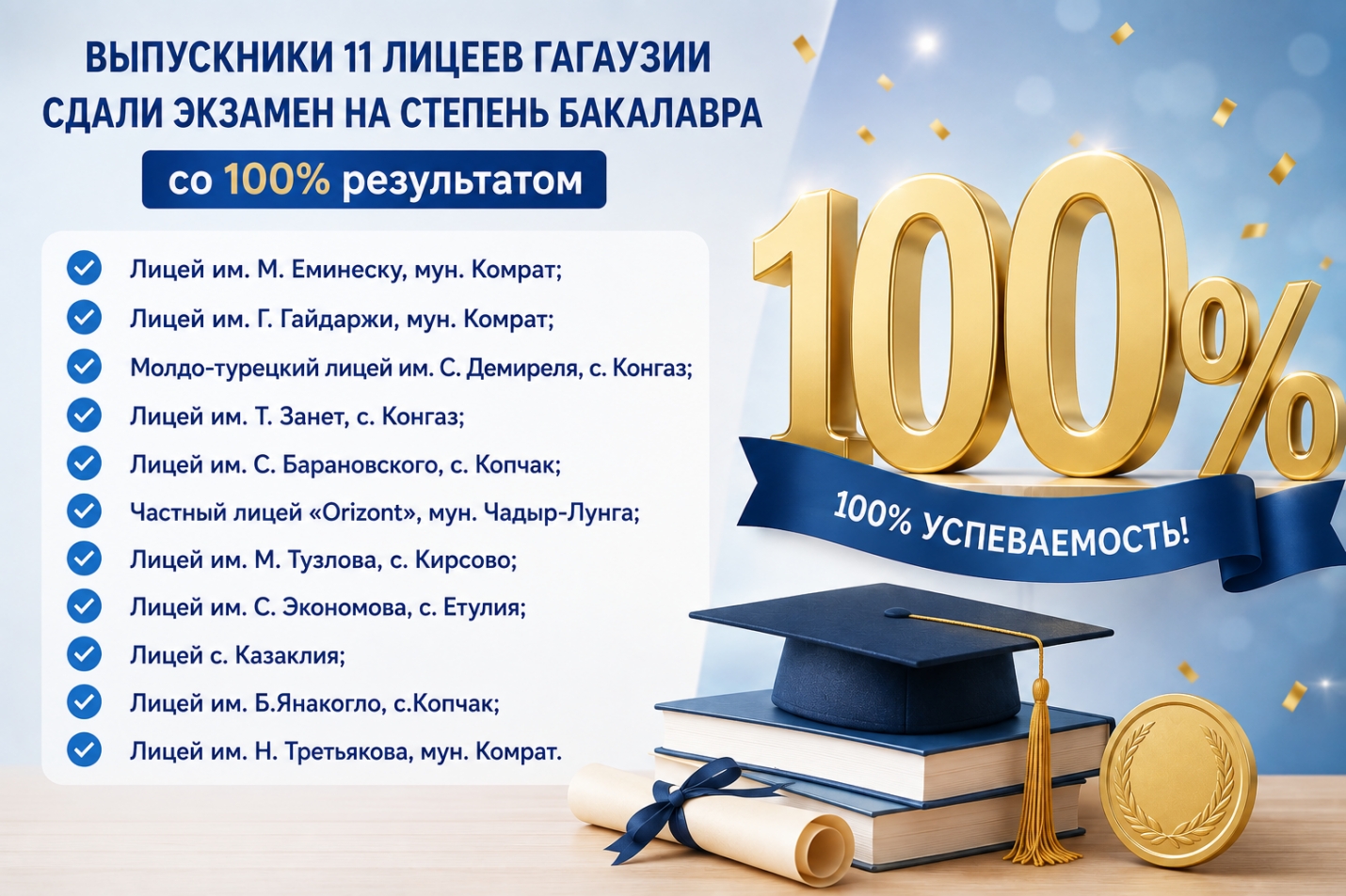 ВЫПУСКНИКИ 11 ЛИЦЕЕВ ГАГАУЗИИ СДАЛИ ЭКЗАМЕН НА СТЕПЕНЬ БАКАЛАВРА СО 100% РЕЗУЛЬТАТОМ